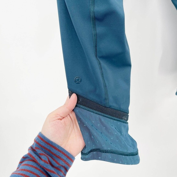 Lululemon Just Breathe Cropped Leggings Teal Size 8 Mesh Trim Yoga Athletic Dots - Picture 5 of 10
